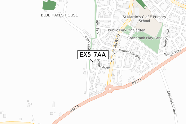 EX5 7AA map - large scale - OS Open Zoomstack (Ordnance Survey)