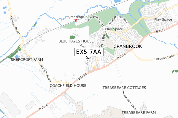 EX5 7AA map - small scale - OS Open Zoomstack (Ordnance Survey)