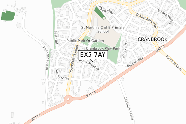 EX5 7AY map - large scale - OS Open Zoomstack (Ordnance Survey)