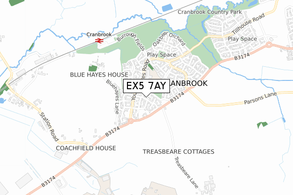 EX5 7AY map - small scale - OS Open Zoomstack (Ordnance Survey)