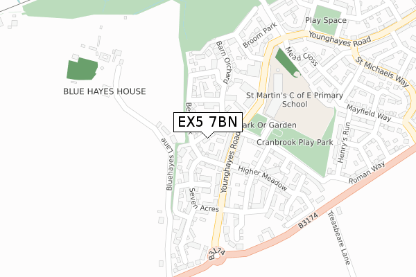 EX5 7BN map - large scale - OS Open Zoomstack (Ordnance Survey)