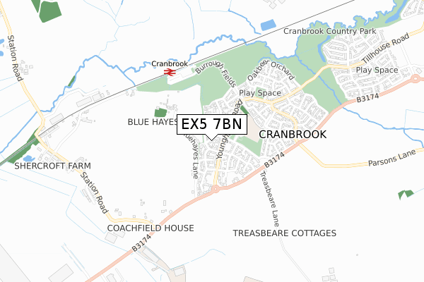 EX5 7BN map - small scale - OS Open Zoomstack (Ordnance Survey)