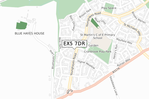 EX5 7DR map - large scale - OS Open Zoomstack (Ordnance Survey)