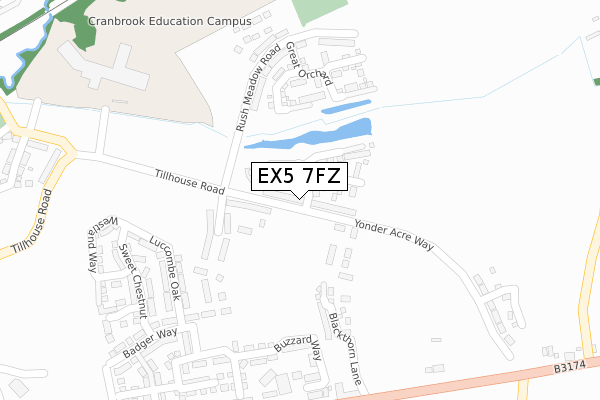 EX5 7FZ map - large scale - OS Open Zoomstack (Ordnance Survey)