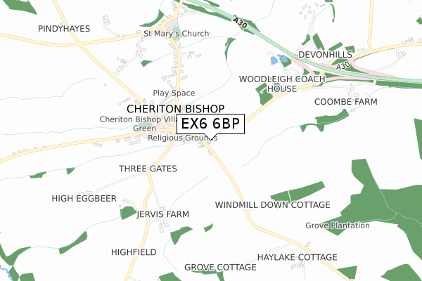 EX6 6BP map - small scale - OS Open Zoomstack (Ordnance Survey)