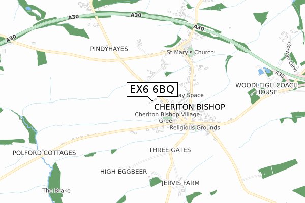 EX6 6BQ map - small scale - OS Open Zoomstack (Ordnance Survey)