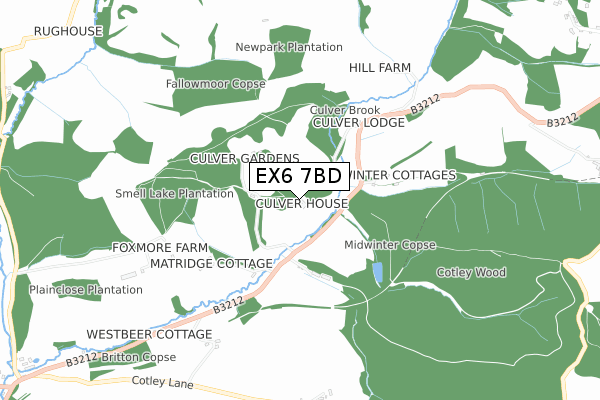 EX6 7BD map - small scale - OS Open Zoomstack (Ordnance Survey)