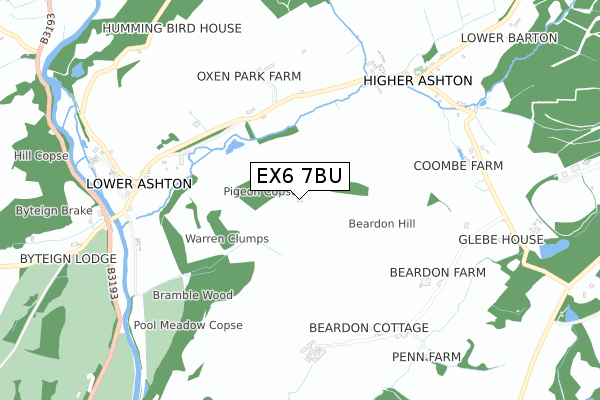 EX6 7BU map - small scale - OS Open Zoomstack (Ordnance Survey)