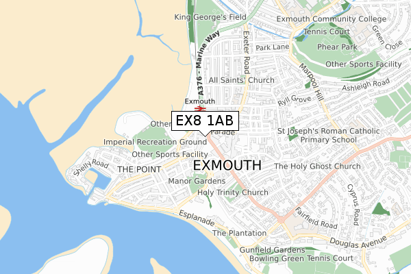 EX8 1AB map - small scale - OS Open Zoomstack (Ordnance Survey)