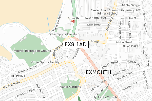 EX8 1AD map - large scale - OS Open Zoomstack (Ordnance Survey)