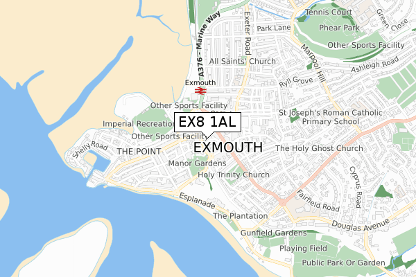 EX8 1AL map - small scale - OS Open Zoomstack (Ordnance Survey)