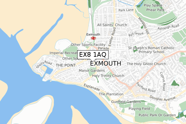 EX8 1AQ map - small scale - OS Open Zoomstack (Ordnance Survey)