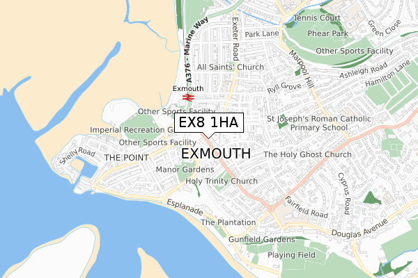 EX8 1HA map - small scale - OS Open Zoomstack (Ordnance Survey)