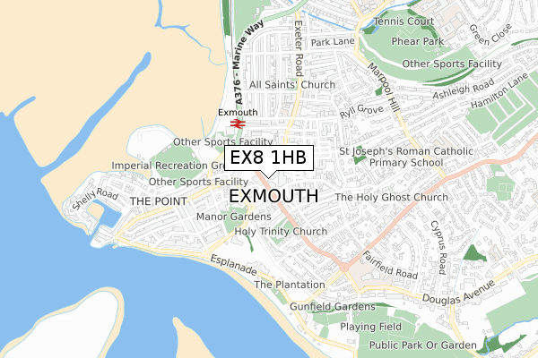 EX8 1HB map - small scale - OS Open Zoomstack (Ordnance Survey)