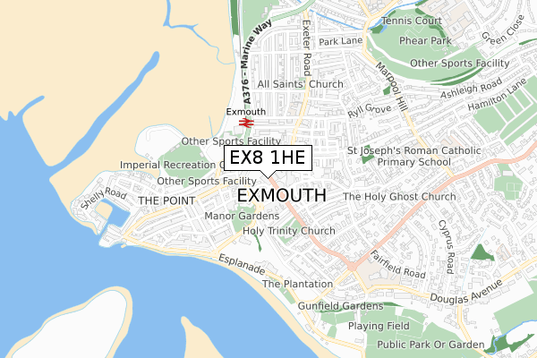 EX8 1HE map - small scale - OS Open Zoomstack (Ordnance Survey)