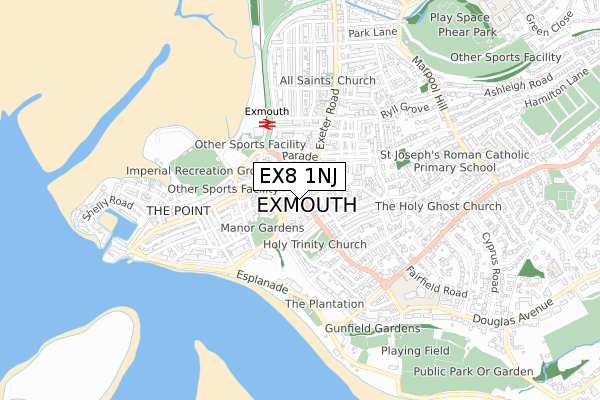 EX8 1NJ map - small scale - OS Open Zoomstack (Ordnance Survey)