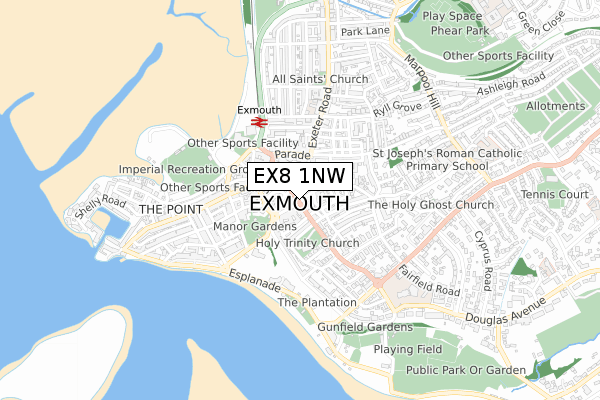 EX8 1NW map - small scale - OS Open Zoomstack (Ordnance Survey)