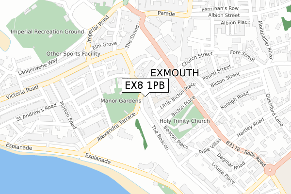 EX8 1PB map - large scale - OS Open Zoomstack (Ordnance Survey)