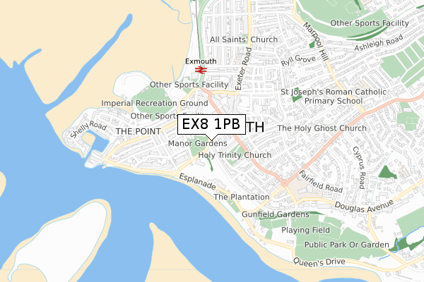 EX8 1PB map - small scale - OS Open Zoomstack (Ordnance Survey)