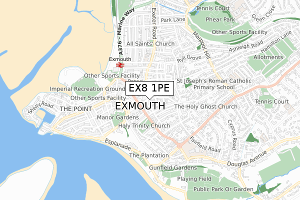 EX8 1PE map - small scale - OS Open Zoomstack (Ordnance Survey)