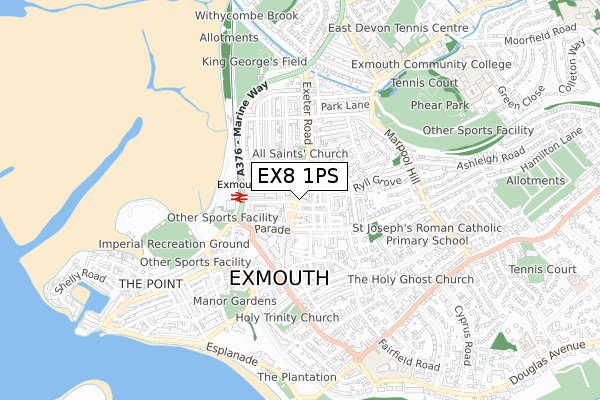 EX8 1PS map - small scale - OS Open Zoomstack (Ordnance Survey)