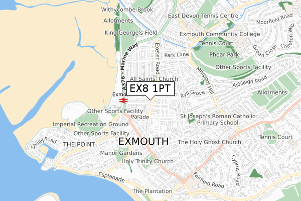 EX8 1PT map - small scale - OS Open Zoomstack (Ordnance Survey)