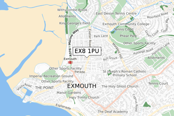 EX8 1PU map - small scale - OS Open Zoomstack (Ordnance Survey)