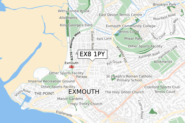 EX8 1PY map - small scale - OS Open Zoomstack (Ordnance Survey)