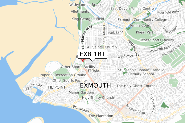 EX8 1RT map - small scale - OS Open Zoomstack (Ordnance Survey)