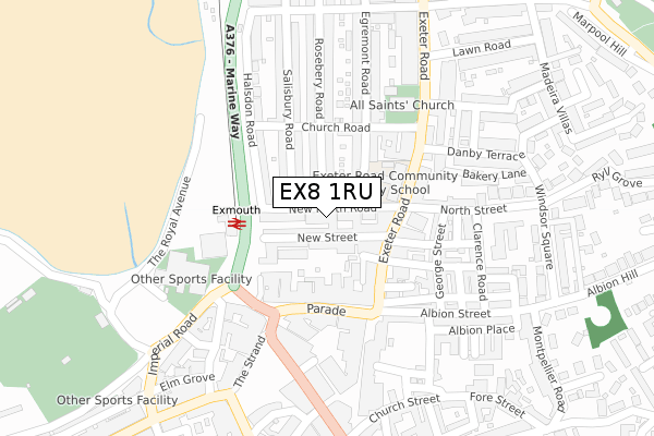 EX8 1RU map - large scale - OS Open Zoomstack (Ordnance Survey)