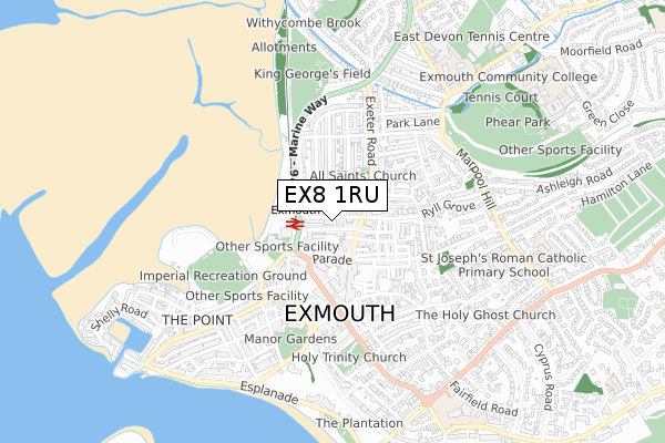 EX8 1RU map - small scale - OS Open Zoomstack (Ordnance Survey)