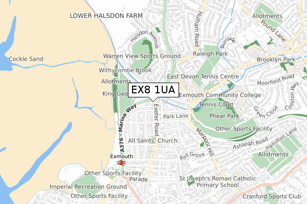 EX8 1UA map - small scale - OS Open Zoomstack (Ordnance Survey)