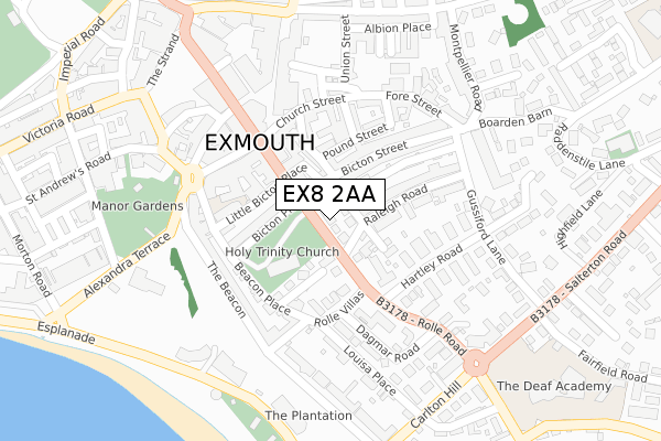 EX8 2AA map - large scale - OS Open Zoomstack (Ordnance Survey)