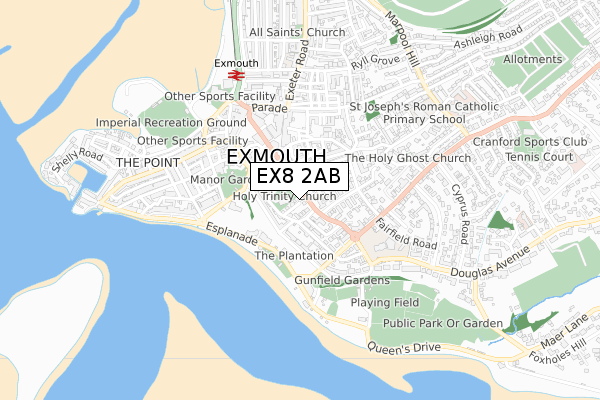 EX8 2AB map - small scale - OS Open Zoomstack (Ordnance Survey)