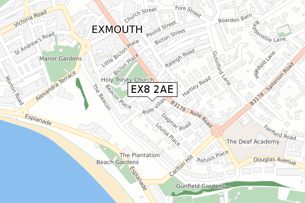 EX8 2AE map - large scale - OS Open Zoomstack (Ordnance Survey)