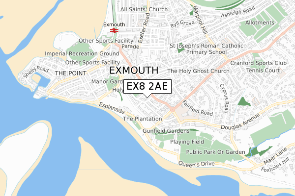 EX8 2AE map - small scale - OS Open Zoomstack (Ordnance Survey)