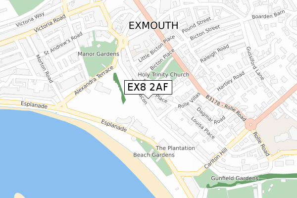 EX8 2AF map - large scale - OS Open Zoomstack (Ordnance Survey)