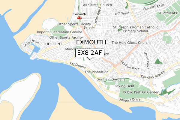 EX8 2AF map - small scale - OS Open Zoomstack (Ordnance Survey)