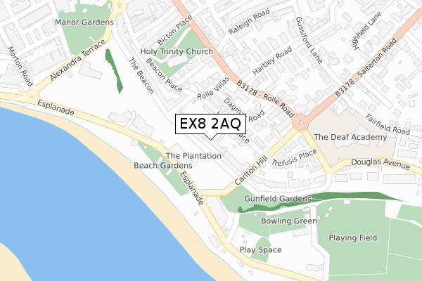 EX8 2AQ map - large scale - OS Open Zoomstack (Ordnance Survey)