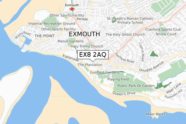 EX8 2AQ map - small scale - OS Open Zoomstack (Ordnance Survey)