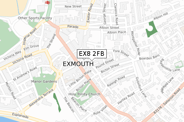 EX8 2FB map - large scale - OS Open Zoomstack (Ordnance Survey)