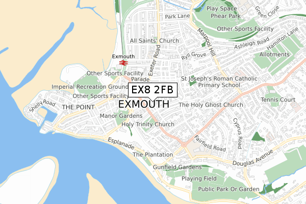 EX8 2FB map - small scale - OS Open Zoomstack (Ordnance Survey)