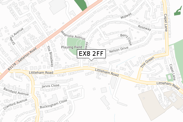 EX8 2FF map - large scale - OS Open Zoomstack (Ordnance Survey)