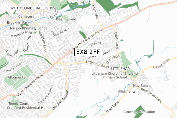 EX8 2FF map - small scale - OS Open Zoomstack (Ordnance Survey)