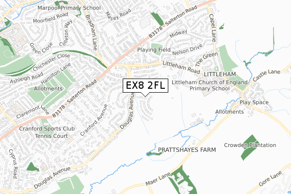 EX8 2FL map - small scale - OS Open Zoomstack (Ordnance Survey)