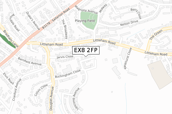 EX8 2FP map - large scale - OS Open Zoomstack (Ordnance Survey)