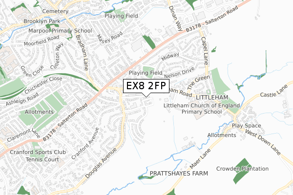 EX8 2FP map - small scale - OS Open Zoomstack (Ordnance Survey)