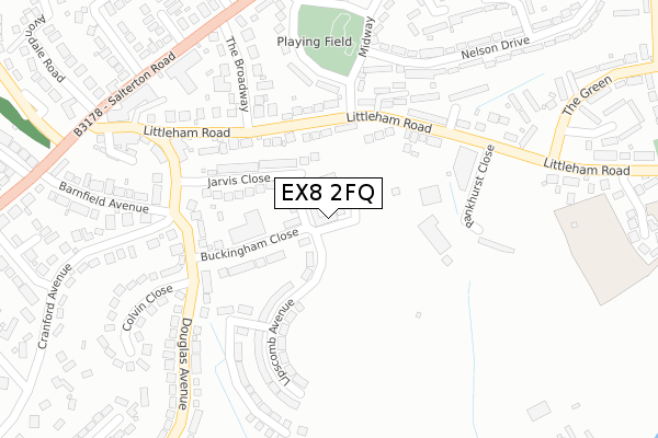 EX8 2FQ map - large scale - OS Open Zoomstack (Ordnance Survey)
