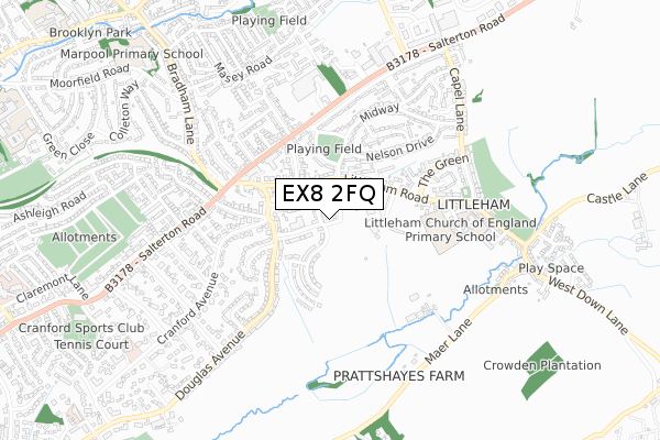 EX8 2FQ map - small scale - OS Open Zoomstack (Ordnance Survey)