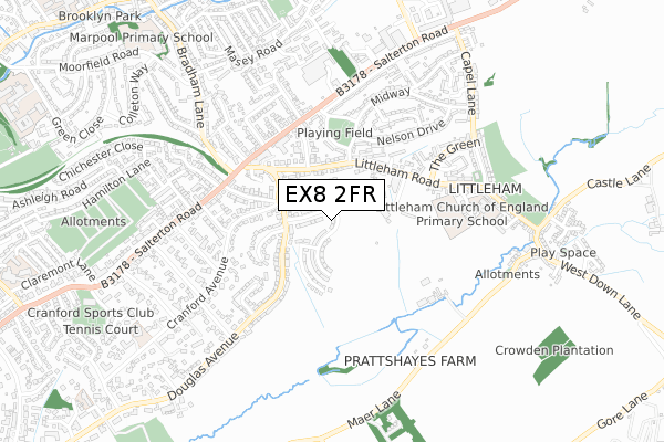 EX8 2FR map - small scale - OS Open Zoomstack (Ordnance Survey)